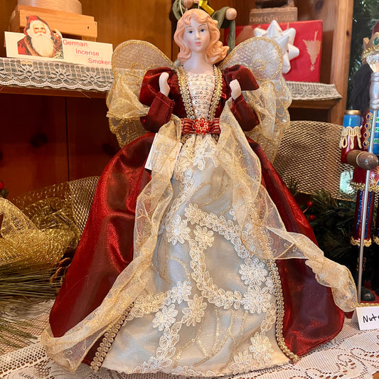 Angel Tree Topper Red & Ivory Lace