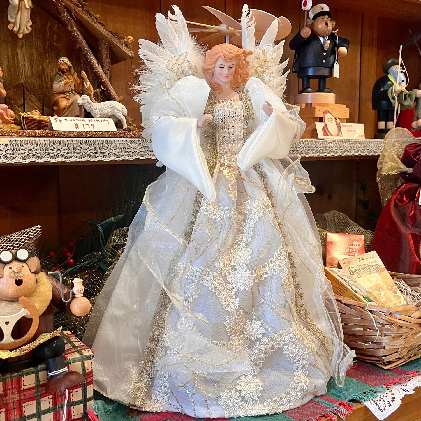 Angel Tree Topper Ivory Lace & Feathers